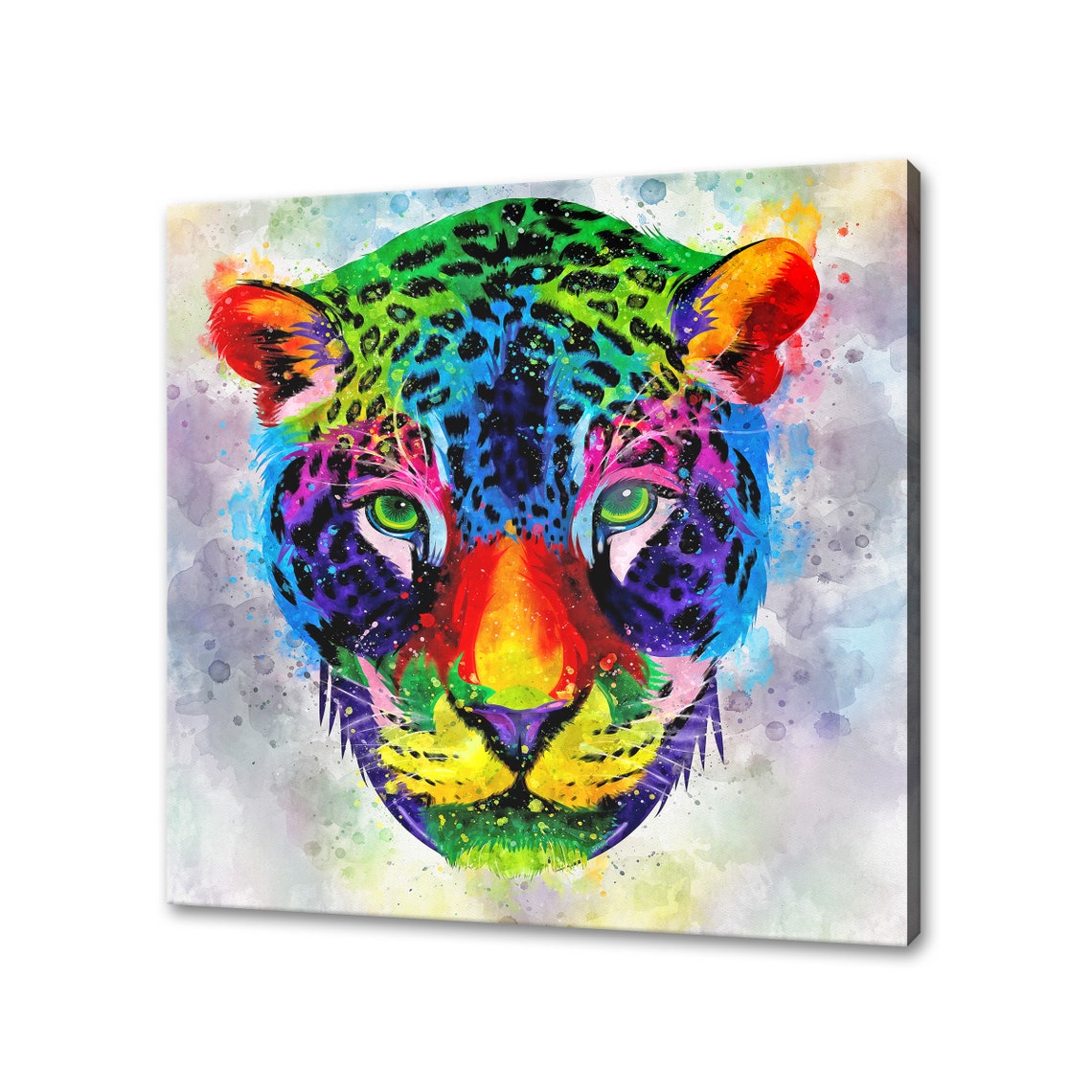 Colourful Leopard Face Watercolour Splash Wild Pop Art Poster