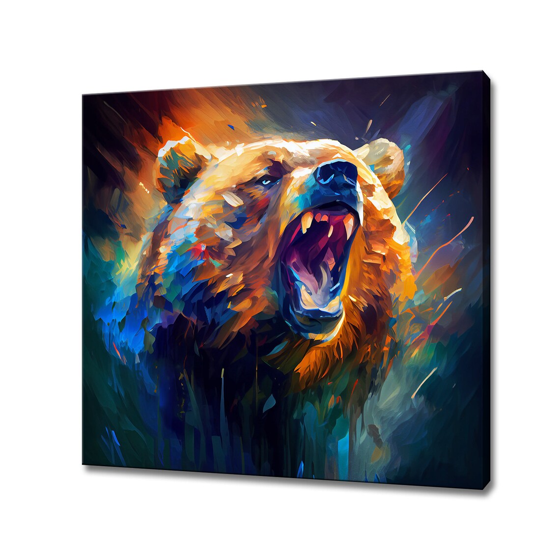 Roaring Grizzly Bear Colorful Impressionist Wildlife Oil Painting Wall Poster