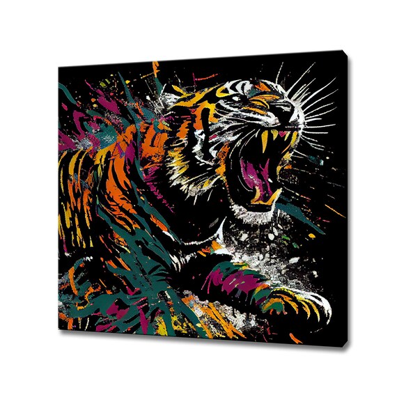 Tiger Graffiti Street Art Black Background Urban Big Cat Wall Poster Print