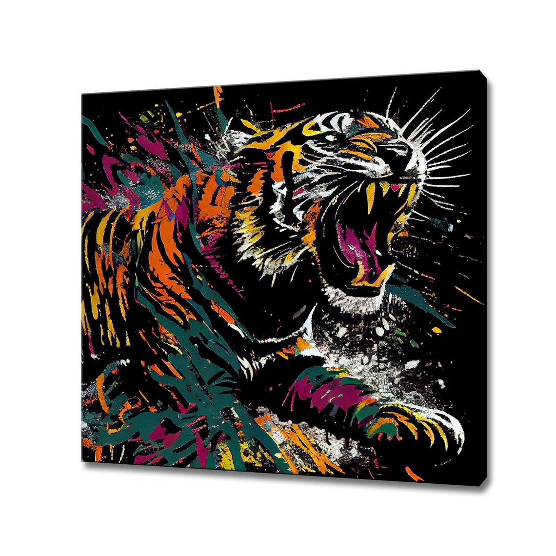 Tiger Graffiti Street Art Black Background Urban Big Cat Wall Poster Print