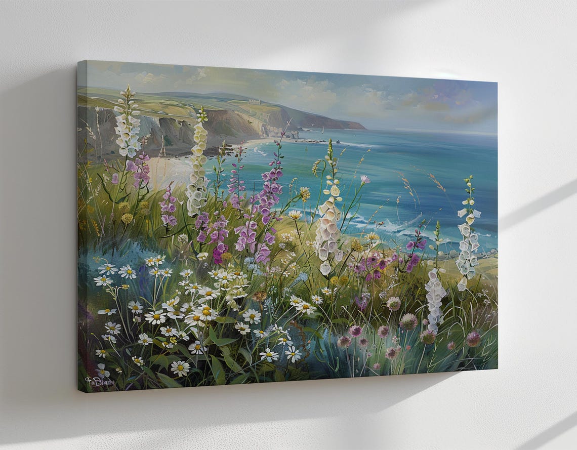 Field Of Wildflowers On The Cliff Vintage Painting Print Nature Floral Art Print Living Room Botanical Wall Art - Image 4