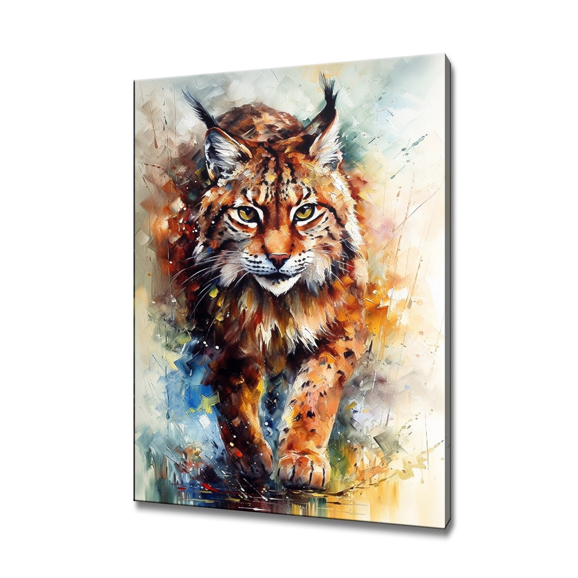 Lynx Walking Forward Piercing Eyes Wild Cat Painting Wall Art Poster