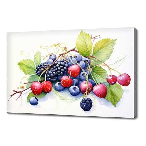 Berries Fruits Watercolour Painting Print Fruits Lover Gift Kitchen Restaurant Wall Art Print Colourful Fruits Wall Decor