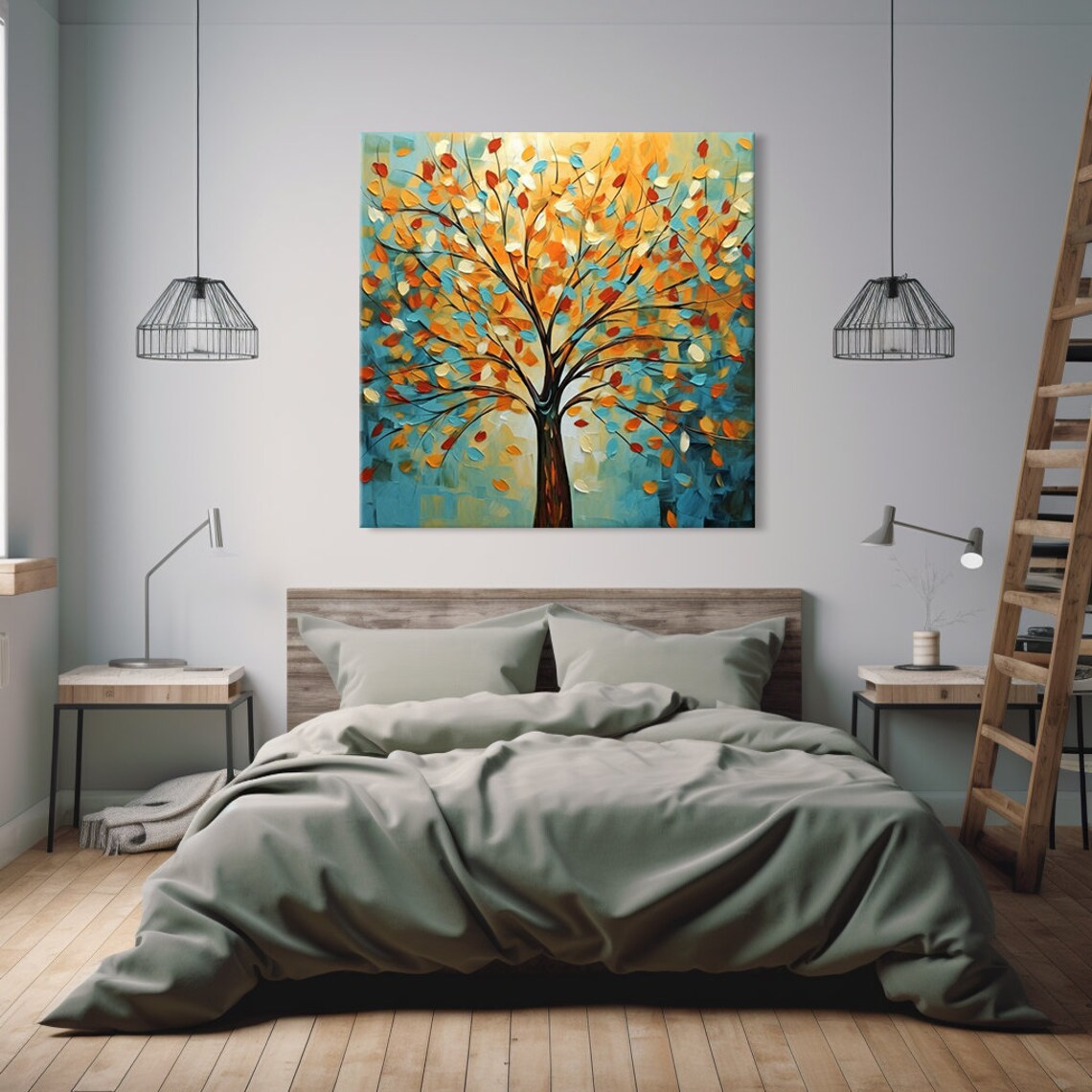 Abstract Autumn Leaves Tree, Oil-Painting Style Print - Image 3