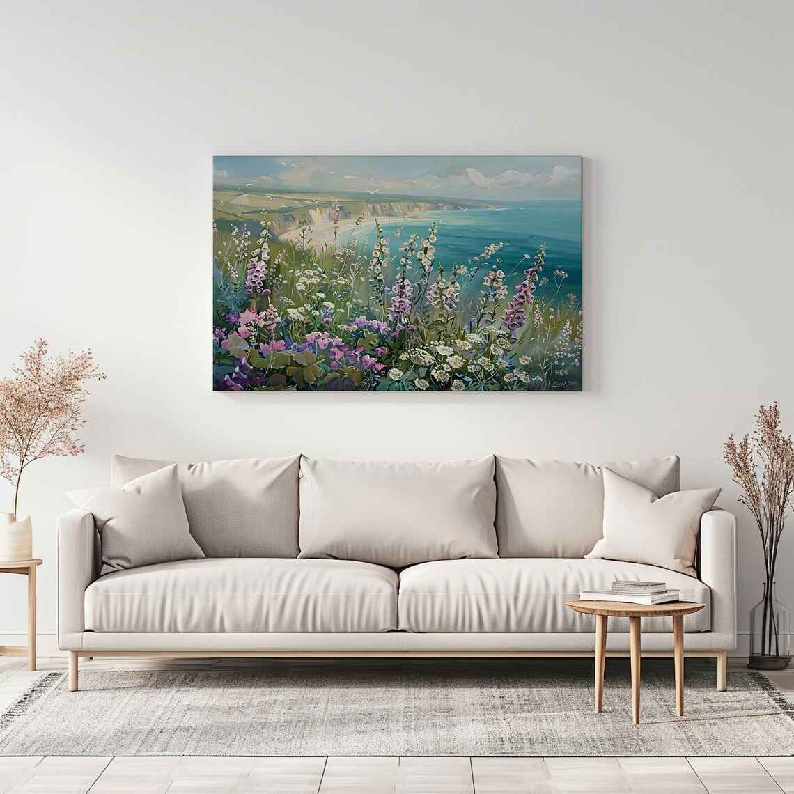 Foxgloves Wildflowers on the Cliff, Vintage Art Print - Image 3