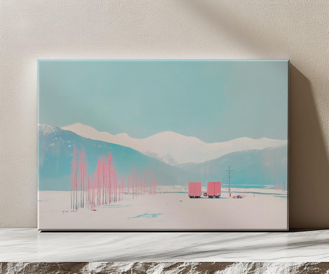 Pastel Snowy Mountain Abstract Winter Landscape Countryside Poster