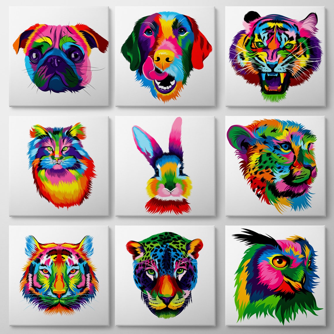 Colourful Rainbow Raccoon Face Pop Art Neon Pet Portrait Poster - Image 2