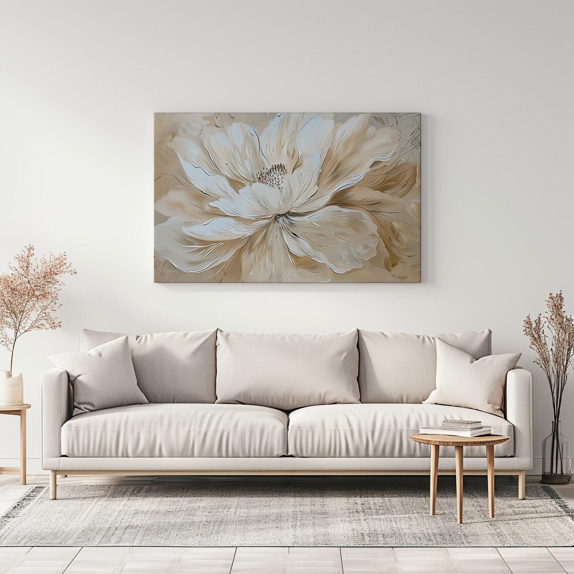 Vintage Peony Flower Painting, Farmhouse Botanical Art - Image 3