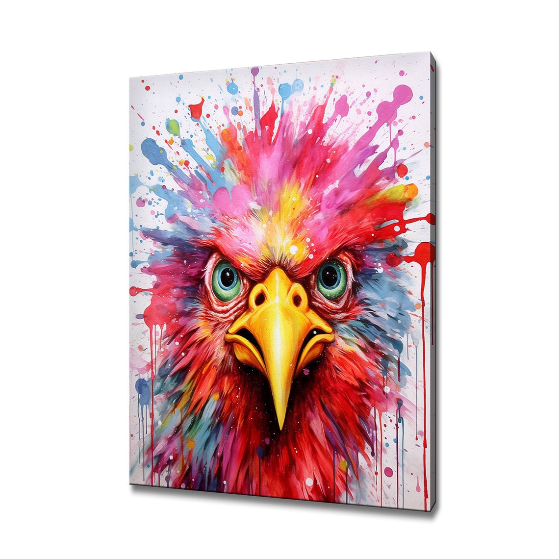 Angry Chicken Face Colourful Splatter Paint Funny Bird Wall Art Poster
