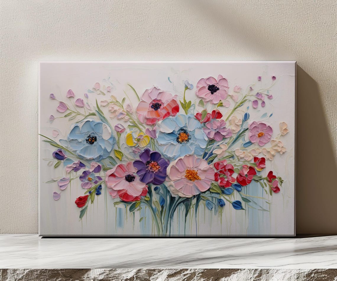 Colourful Flowers Romantic Vintage Painting Print Nature Floral Art Print Living Room Botanical Wall Art Farmhouse Decor Art