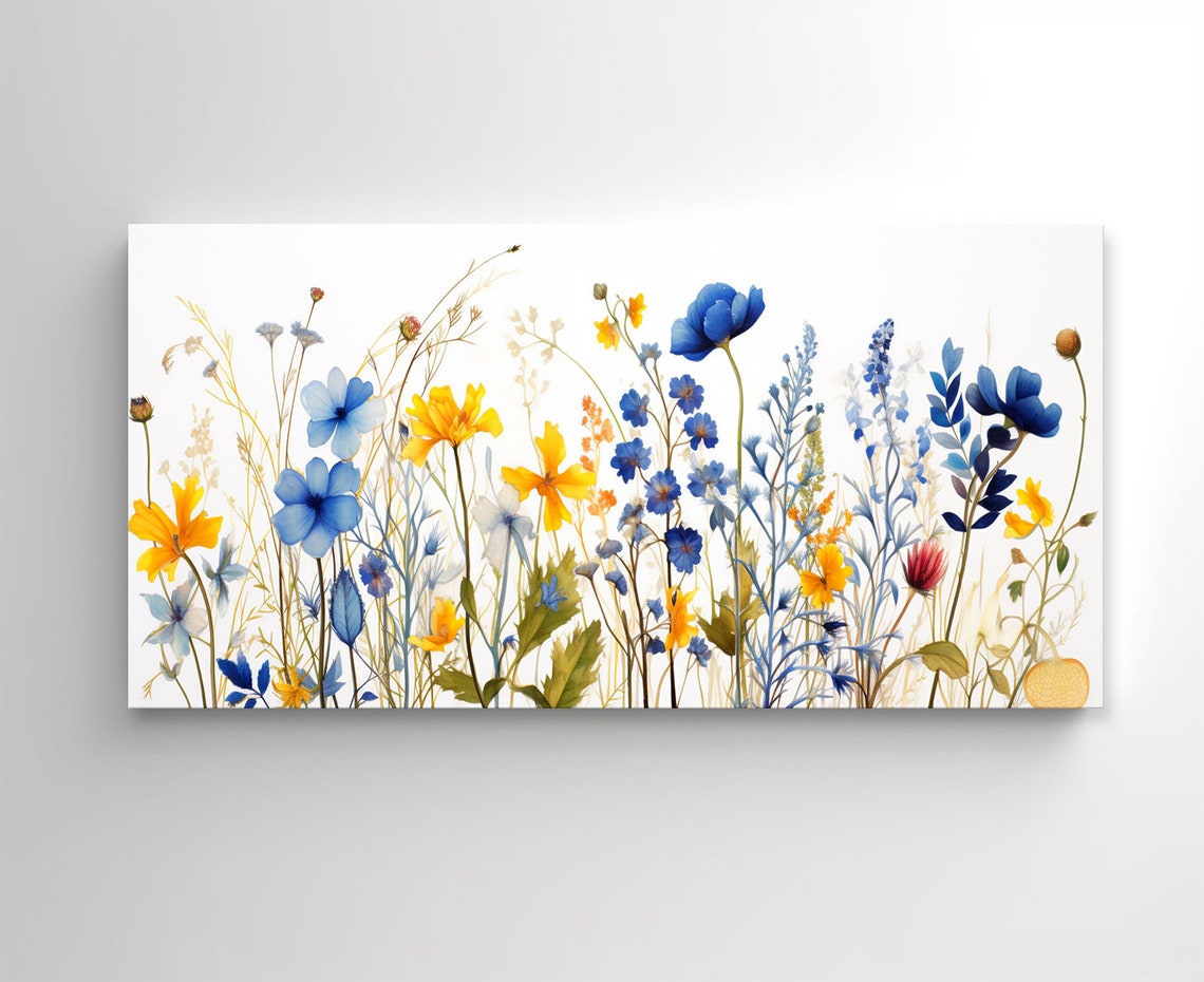 Blue Yellow Wildflowers Meadow Watercolour Floral Art Poster - Image 2