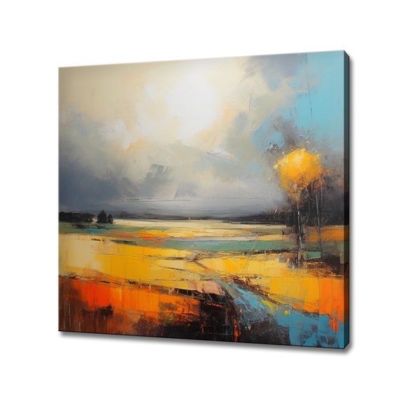 Abstract Expressionist Sunset Oil Painting Style Print Colourful Landscape Art Large Wall Art Print Nature Picture Wall Hanging