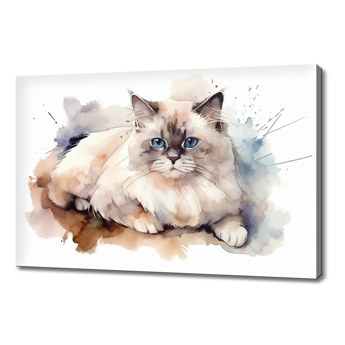 Ragdoll Cat Blue Eyes Cream Coat Splash Watercolour Portrait Print