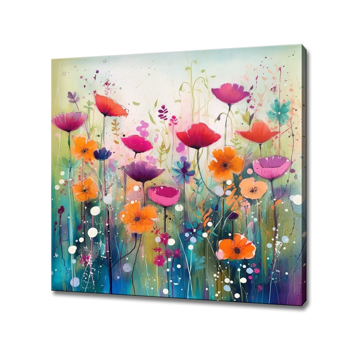 Colorful Wildflower Meadow Poppies Watercolor Bright Floral Art Poster