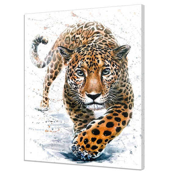 Leopard Walking Watercolour Painting Wildlife Big Cat Poster