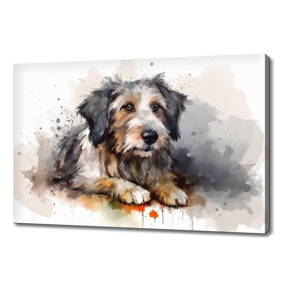Old English Sheepdog Puppy Lying Scruffy Splash Watercolour Wall Art