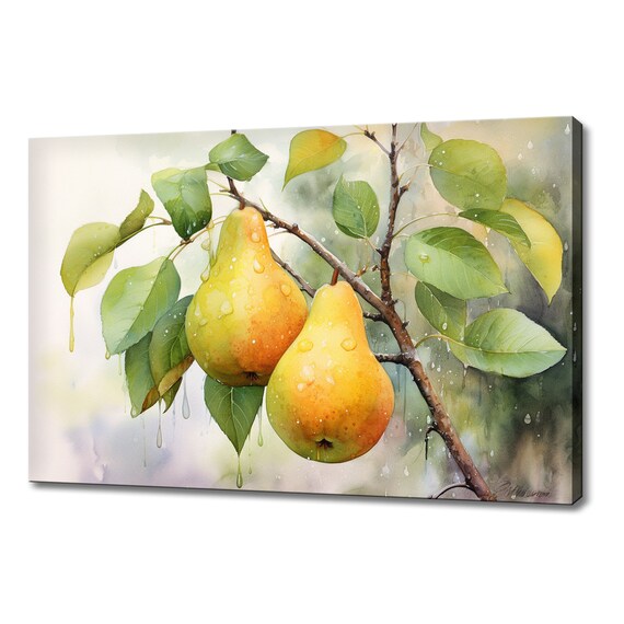 Pear Tree Fruits Watercolour Painting Print Fruits Lover Gift Kitchen Restaurant Wall Art Print Colourful Fruits Wall Decor