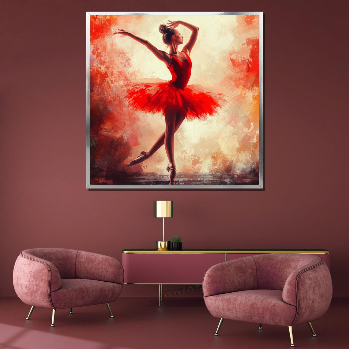 Elegant Ballerina in a Red Tutu in a Flowing Watercolor Dance Poster - Image 3