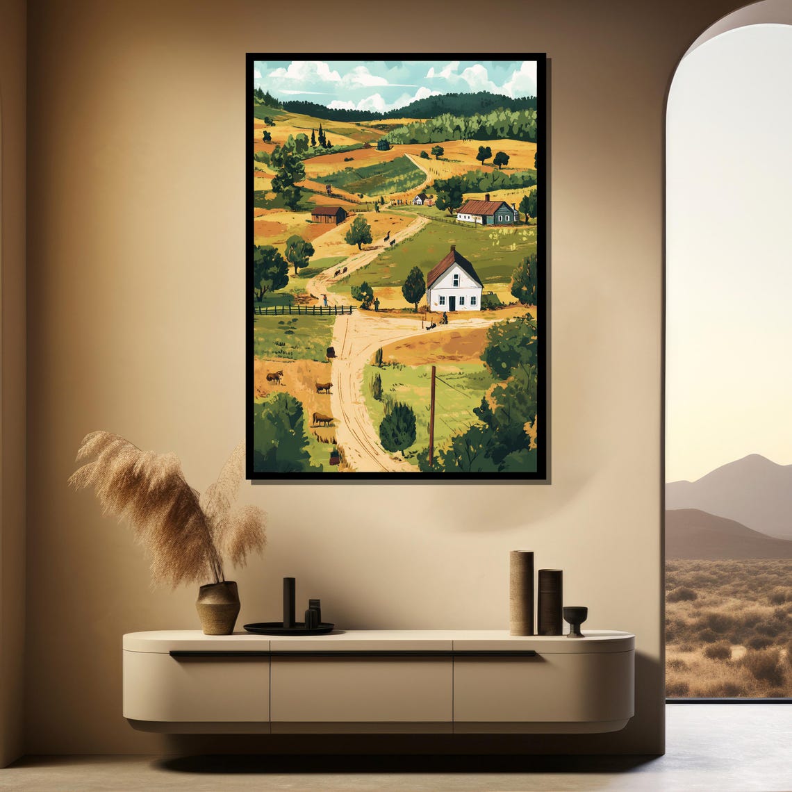 Vintage Countryside Farm Village Retro Rural Landscape Poster - Image 4