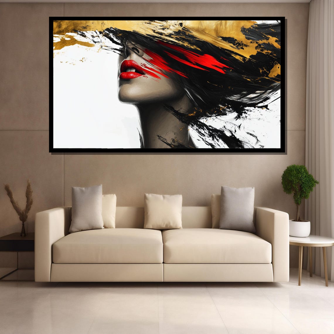 Red And Gold Abstract Woman Painting Modern Textured Wall Art Bold Home Decor Gift For Contemporary Interiors - Image 4