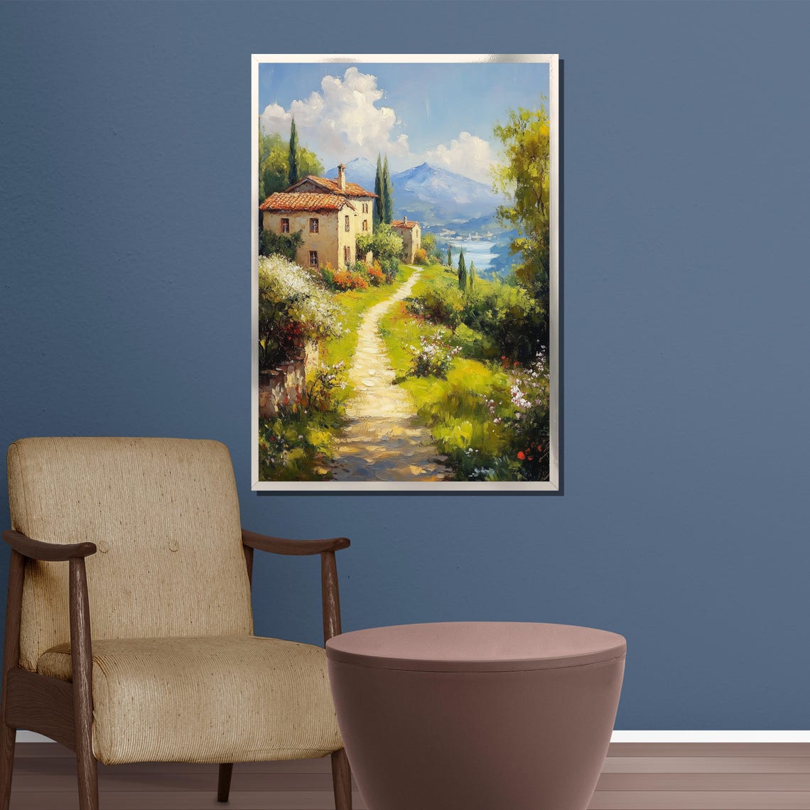 Italian Countryside Villa Cypress Trees and Garden Path Poster - Image 3