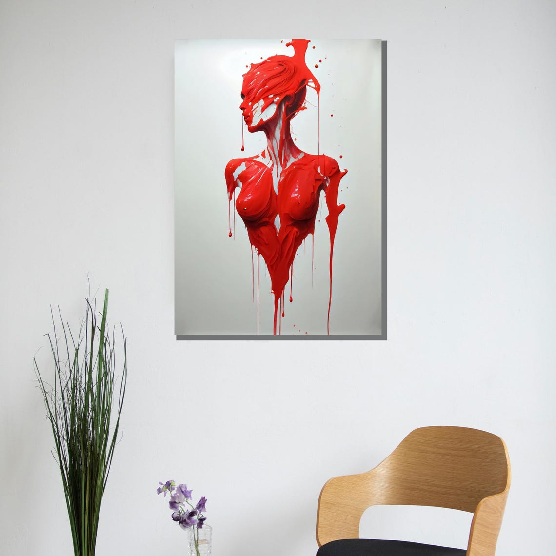 Modern Abstract Dripping Red Woman Painting Bold Artistic Wall Decor Unique Gift For Home And Office - Image 2