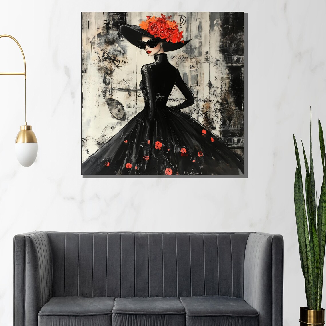 Glamorous Lady In Black Dress With Red Roses And Wide Hat Poster - Image 2