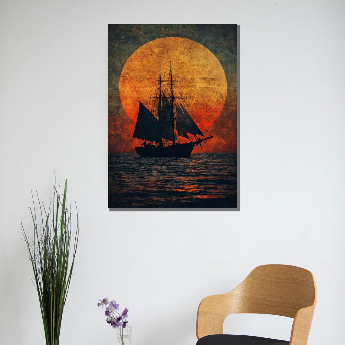 Tall Ship Silhouette Sailing Against A Blazing Sunset Sky Poster - Image 2