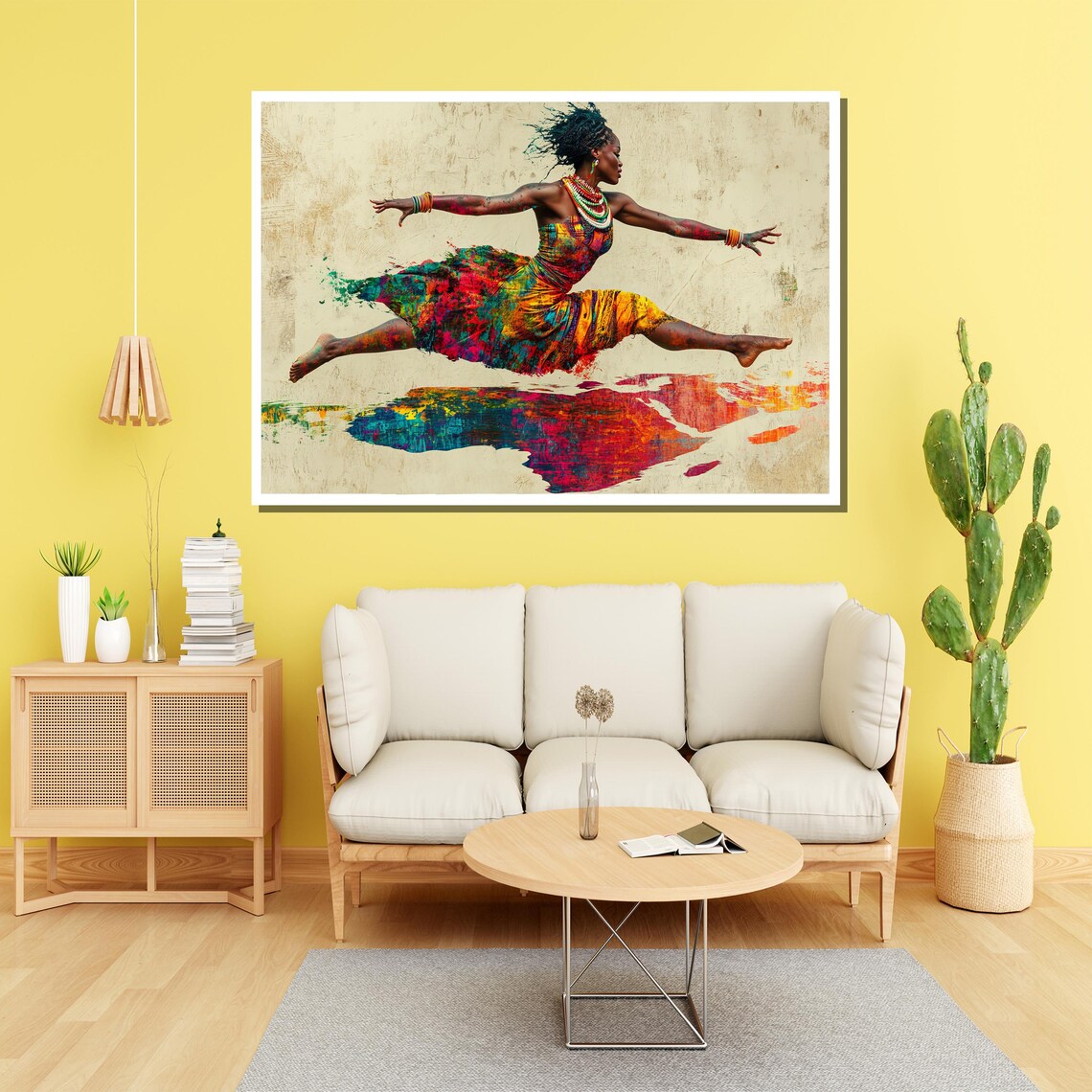 Dynamic African Dancer Art Vibrant Colorful Wall Decor Expressive Movement Painting Framed Artwork Ready To Hang - Image 2