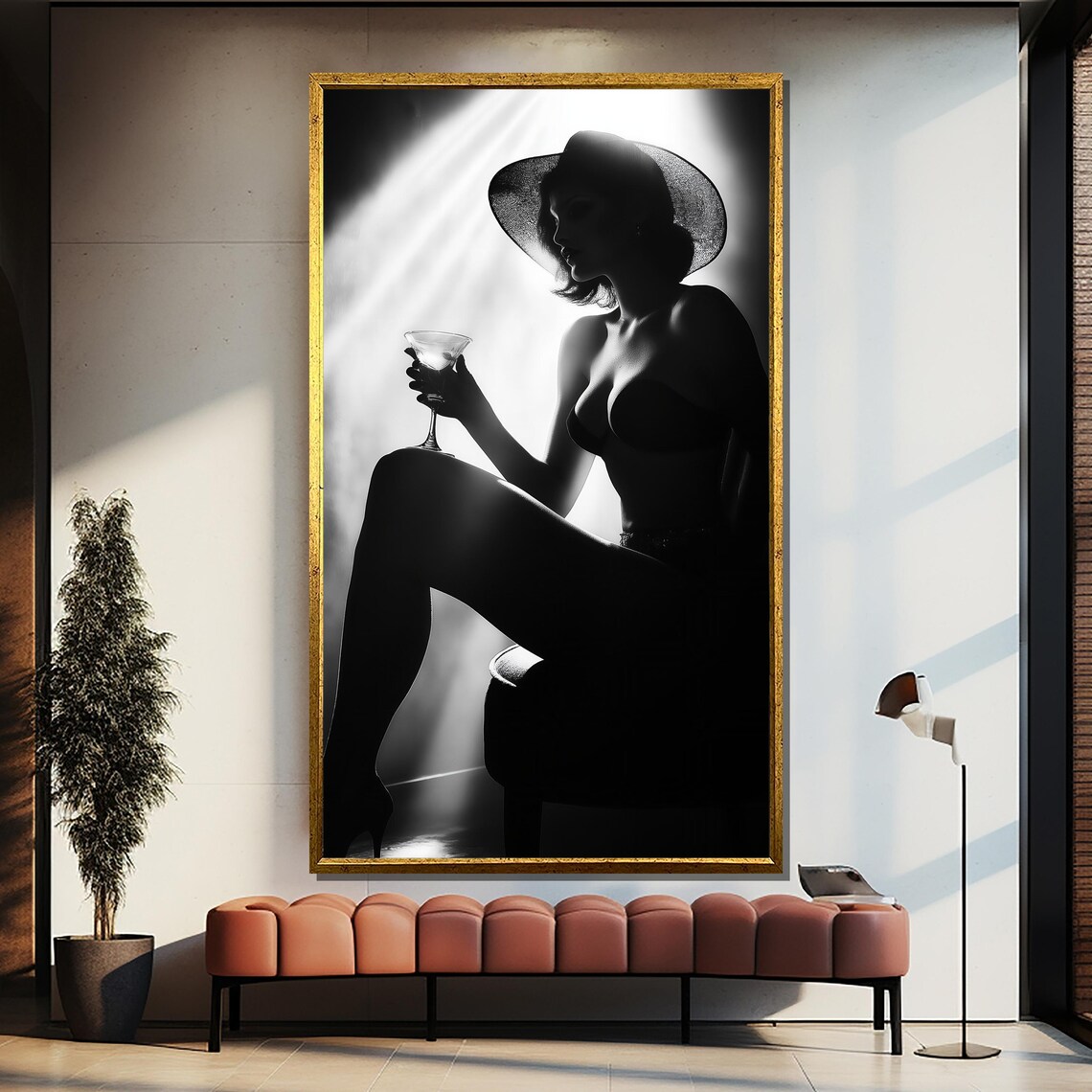 Vintage Hollywood Glamour Woman With Cocktail In Spotlight Poster