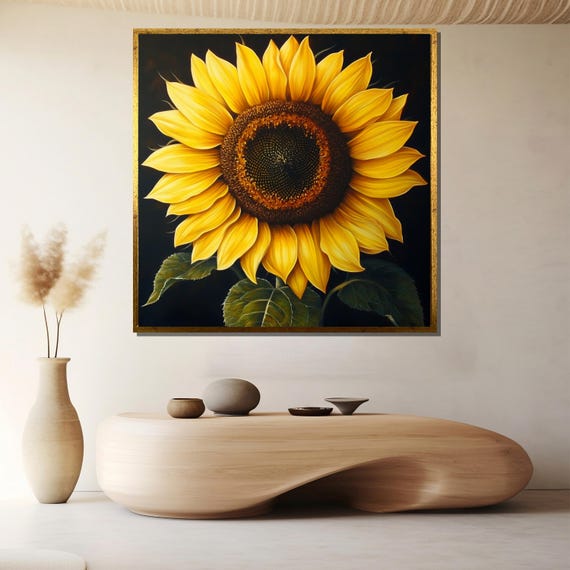 Vibrant Sunflower Painting Bold Yellow Floral Wall Art For Living Room Or Kitchen Unique Gift For Modern Spaces