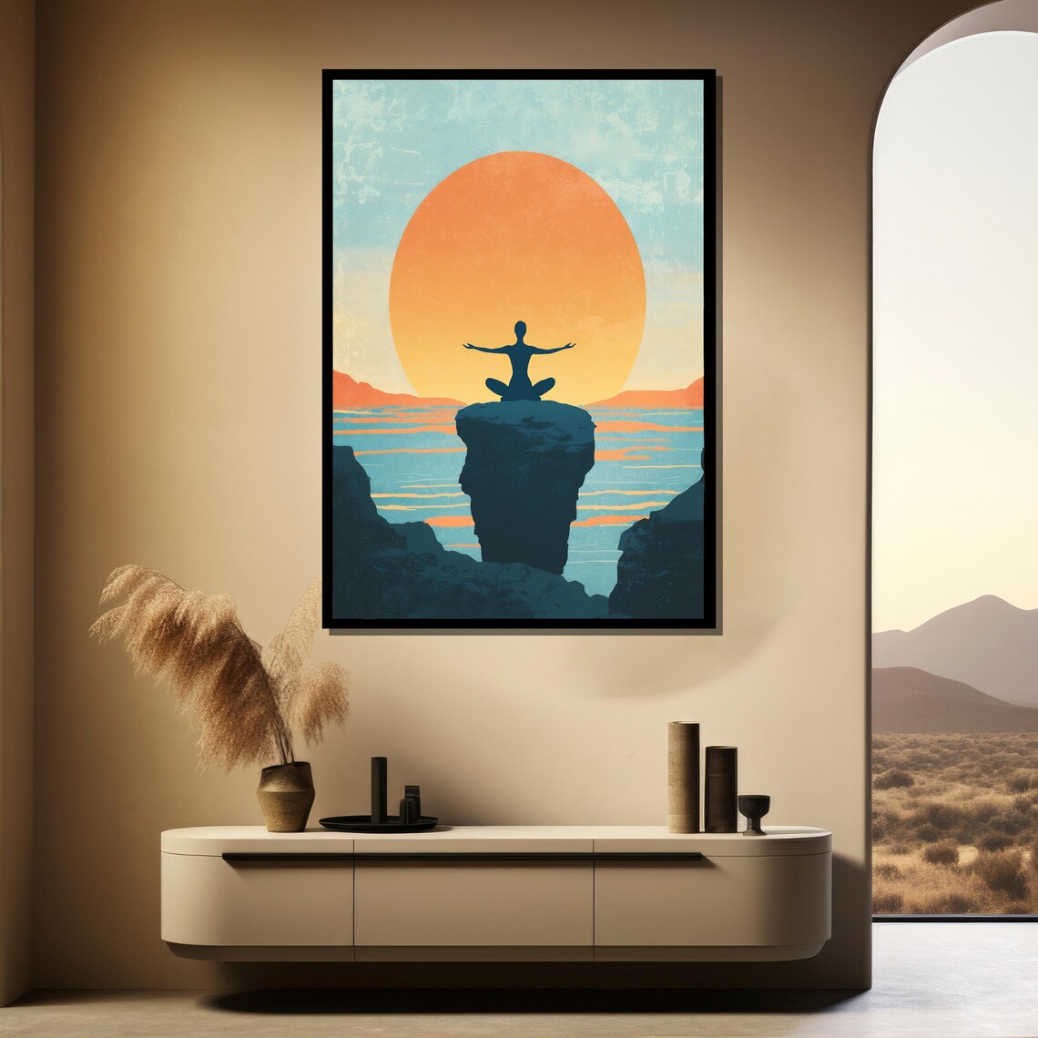 Sunset Yoga Meditation Silhouette on an Ocean Cliff Edge Poster - Image 4