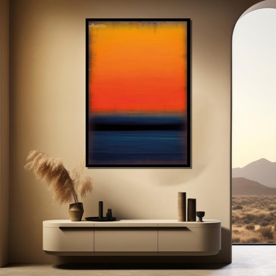 Mark Rothko Painting Vibrant Sunset Abstract Wall Art Orange And Blue Color Block Large Modern Art Decor