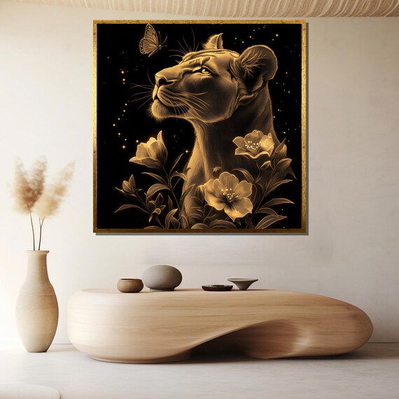 Golden Lioness Among Golden Flowers Regal Luxury Wildlife Poster