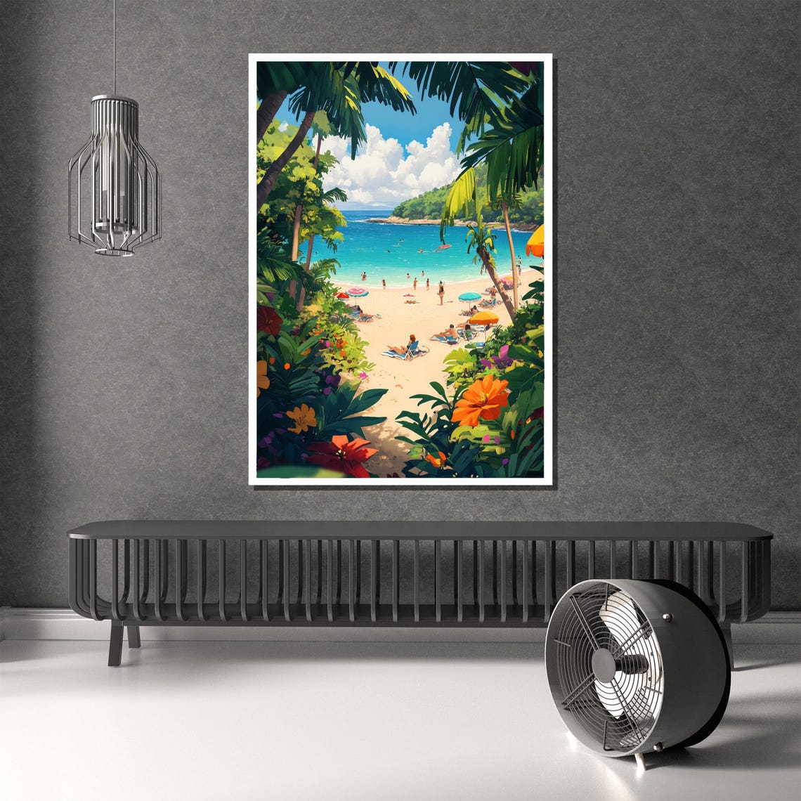 Tropical Beach Cove Lush Palms and Turquoise Waves Scenic Poster - Image 2