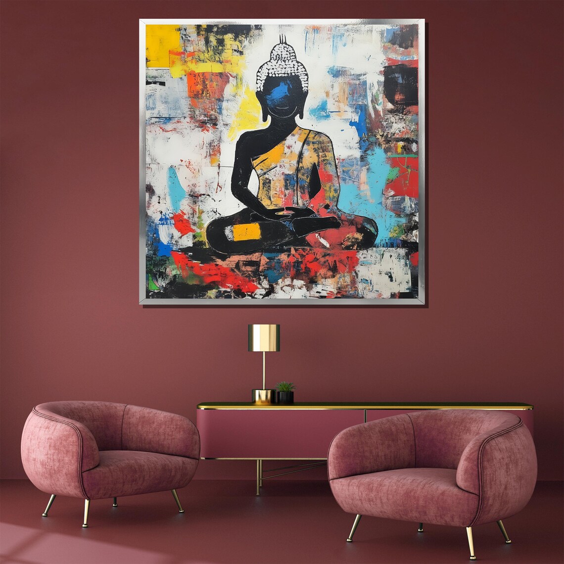 Colorful Abstract Buddha Silhouette Modern Spiritual Art Poster - Image 3