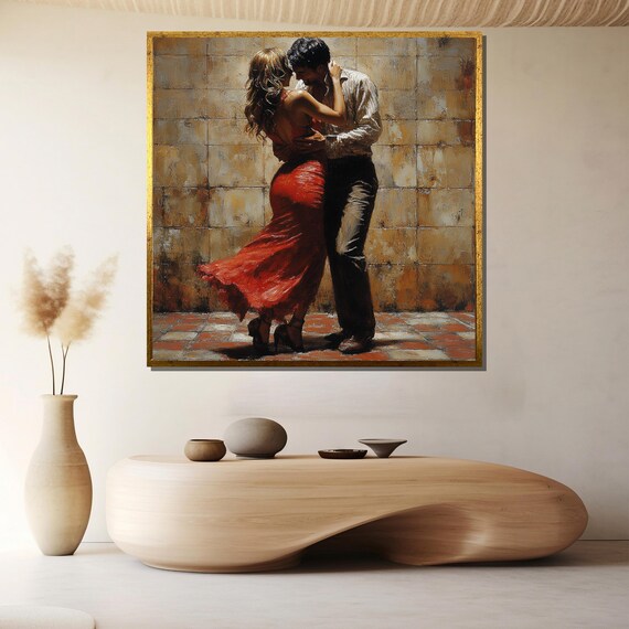 Romantic Tango Couple Red Dress Dance Art Painting Wall Poster