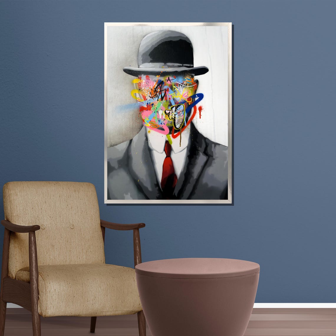 Abstract Man In Bowler Hat Wall Art Graffiti Style Painting Unique Gift For Contemporary And Bold Home Decor - Image 3