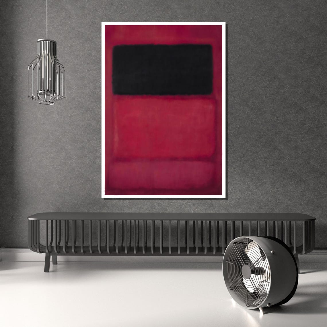 Black Rectangle on Crimson Red Minimalist Color Field Art Poster - Image 4