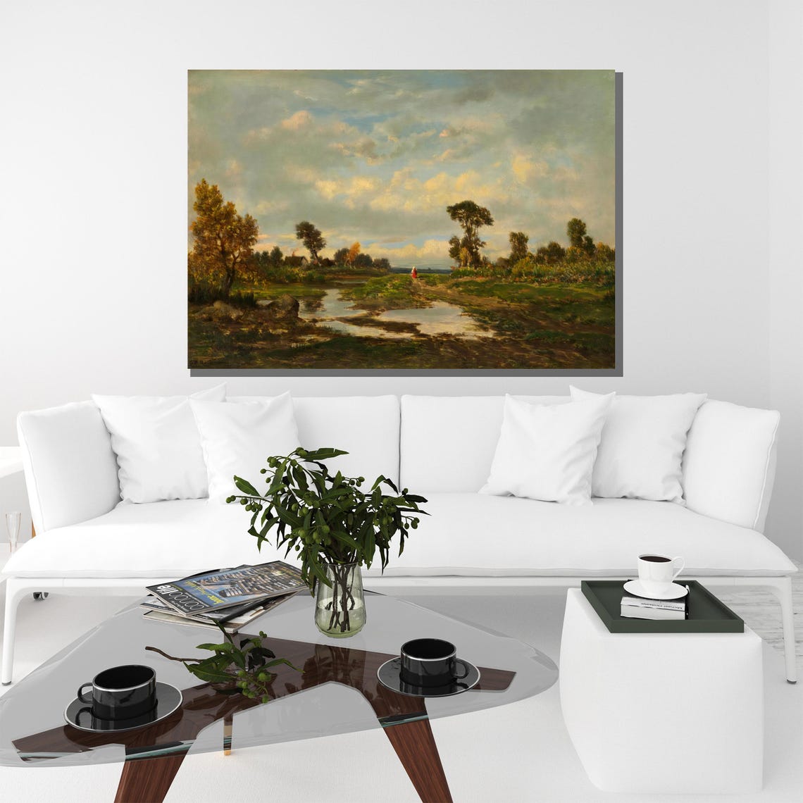 Romantic Pond and Meadow Golden Light Classic Landscape Poster - Image 3