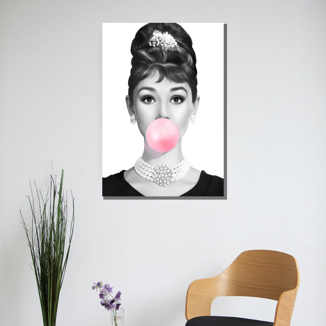 Audrey Hepburn Pop Art Portrait Pink Bubblegum Modern Poster - Image 3