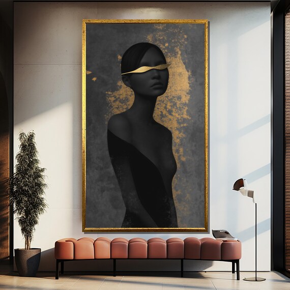 Abstract Black And Gold Wall Art Minimalist Luxury Portrait Modern Elegant Decor Large Statement Gift For Art Lovers