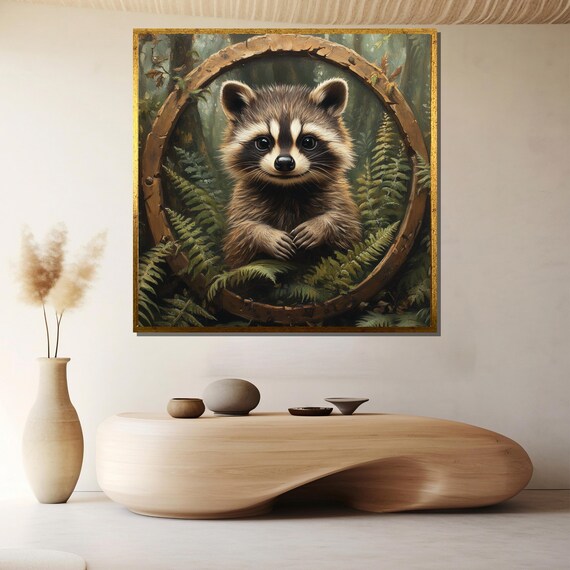 Adorable Baby Raccoon In Forest Woodland Ring Nursery Cute Poster