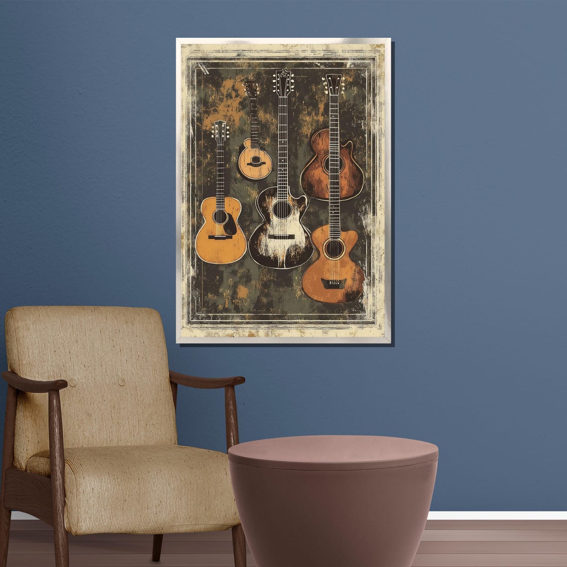 Rustic Vintage Guitar Collection Four Acoustic Guitars Poster - Image 3