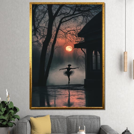 Ballerina At Sunset Painting Enchanting Dance Silhouette Wall Art Gift For Lovers Of Ballet And Natures Serenity