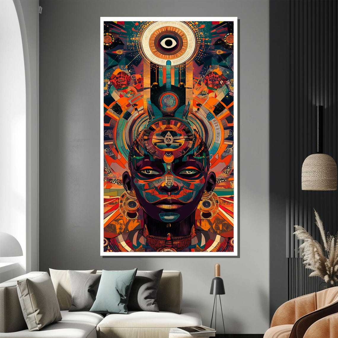 Afrofuturistic Portrait With Ornate Geometric Tribal Headdress Poster - Image 2