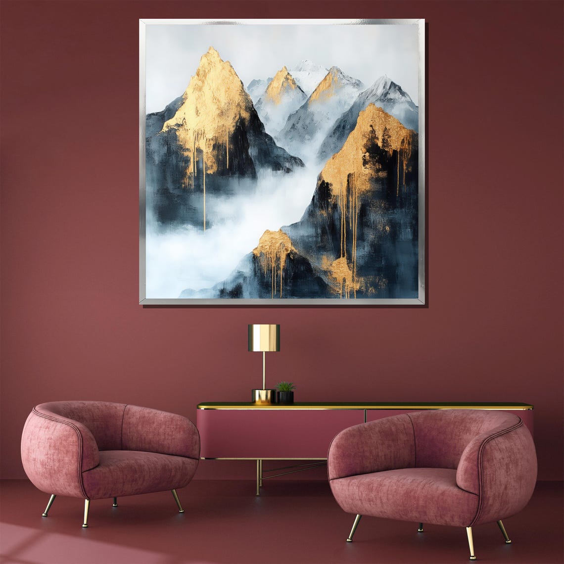 Golden Mountains Abstract Mist and Gold Leaf Peaks Modern Poster - Image 3