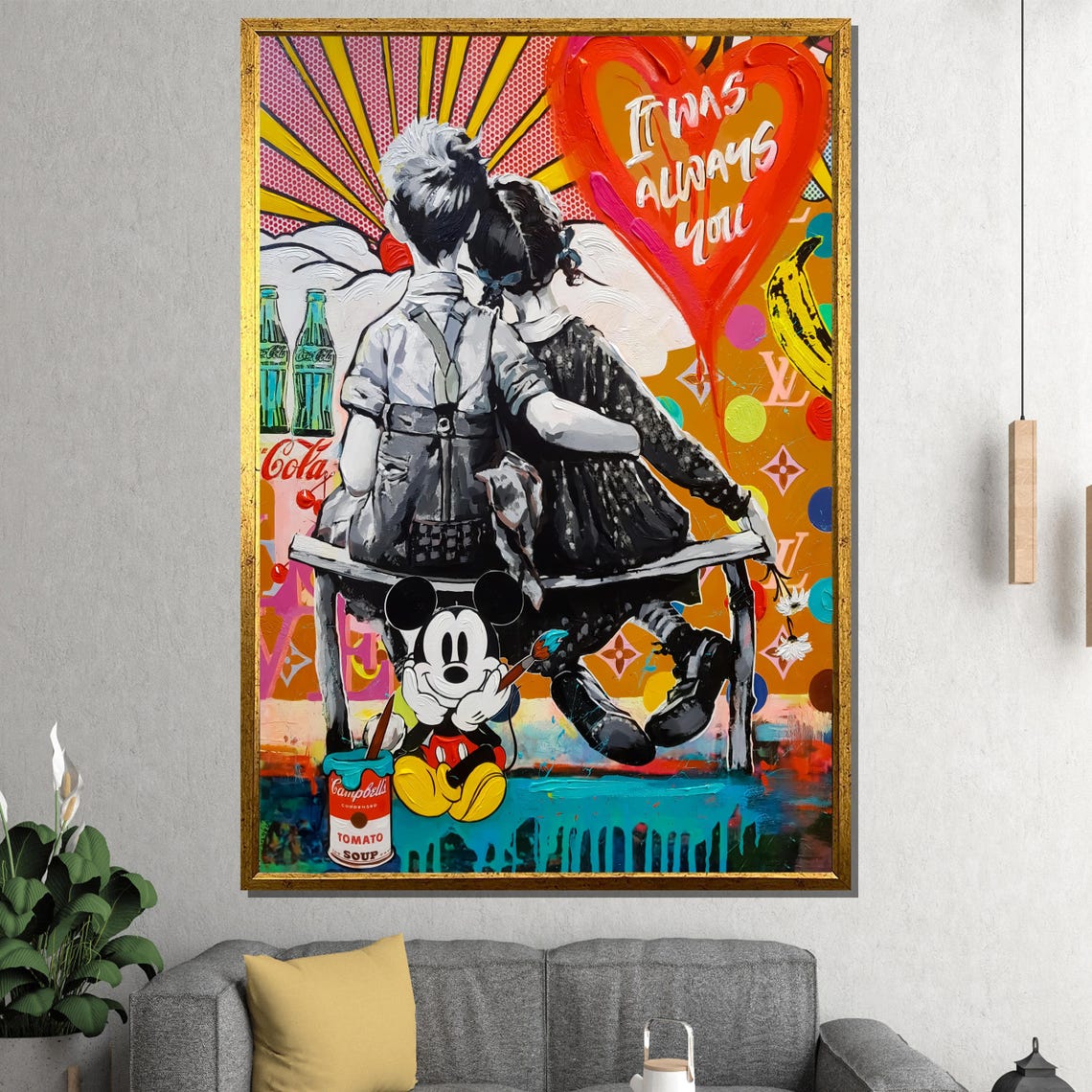 Pop Art Collage Of Childhood Romance With Mickey Mouse Poster
