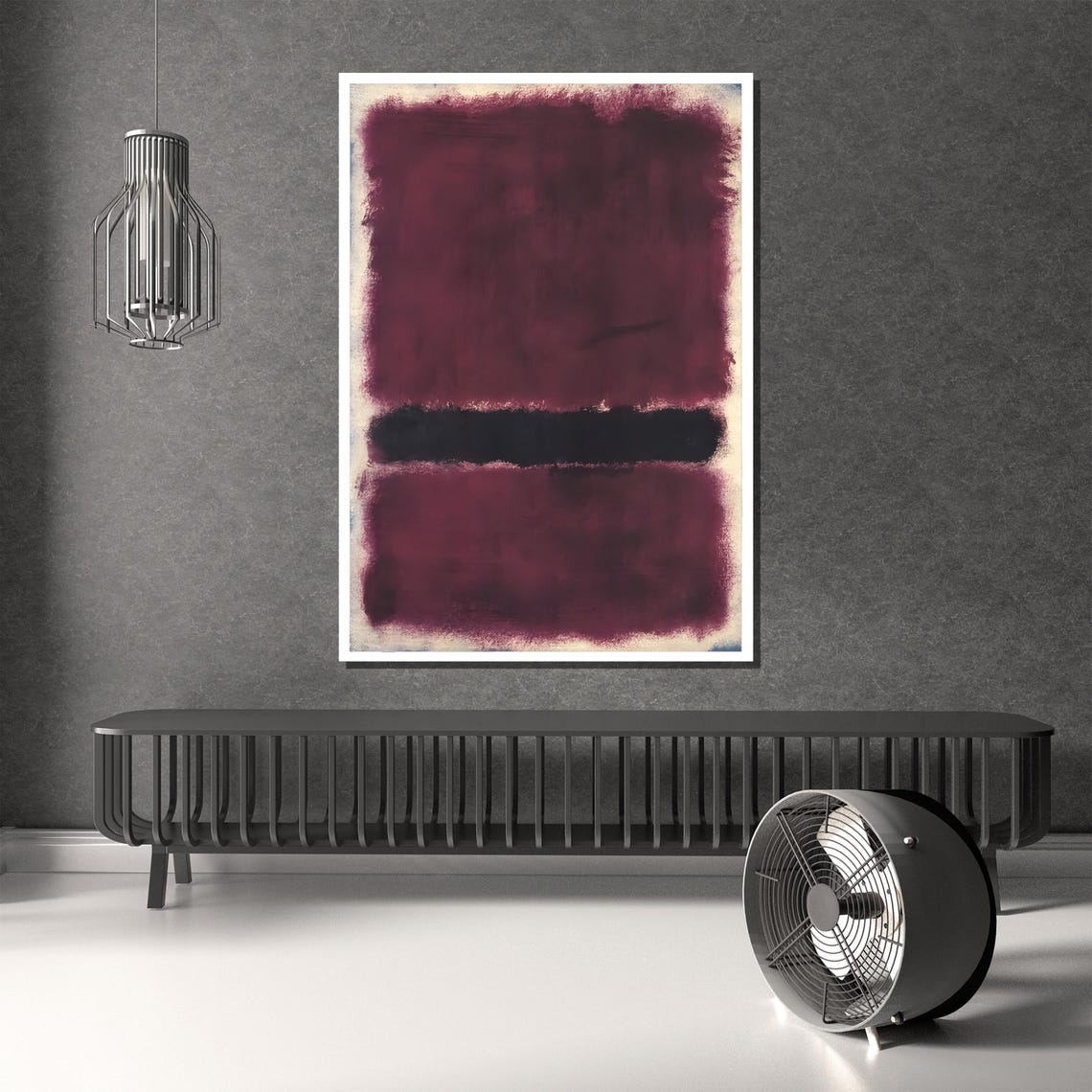 Burgundy Color Field Painting With Bold Black Band Abstract Poster - Image 4