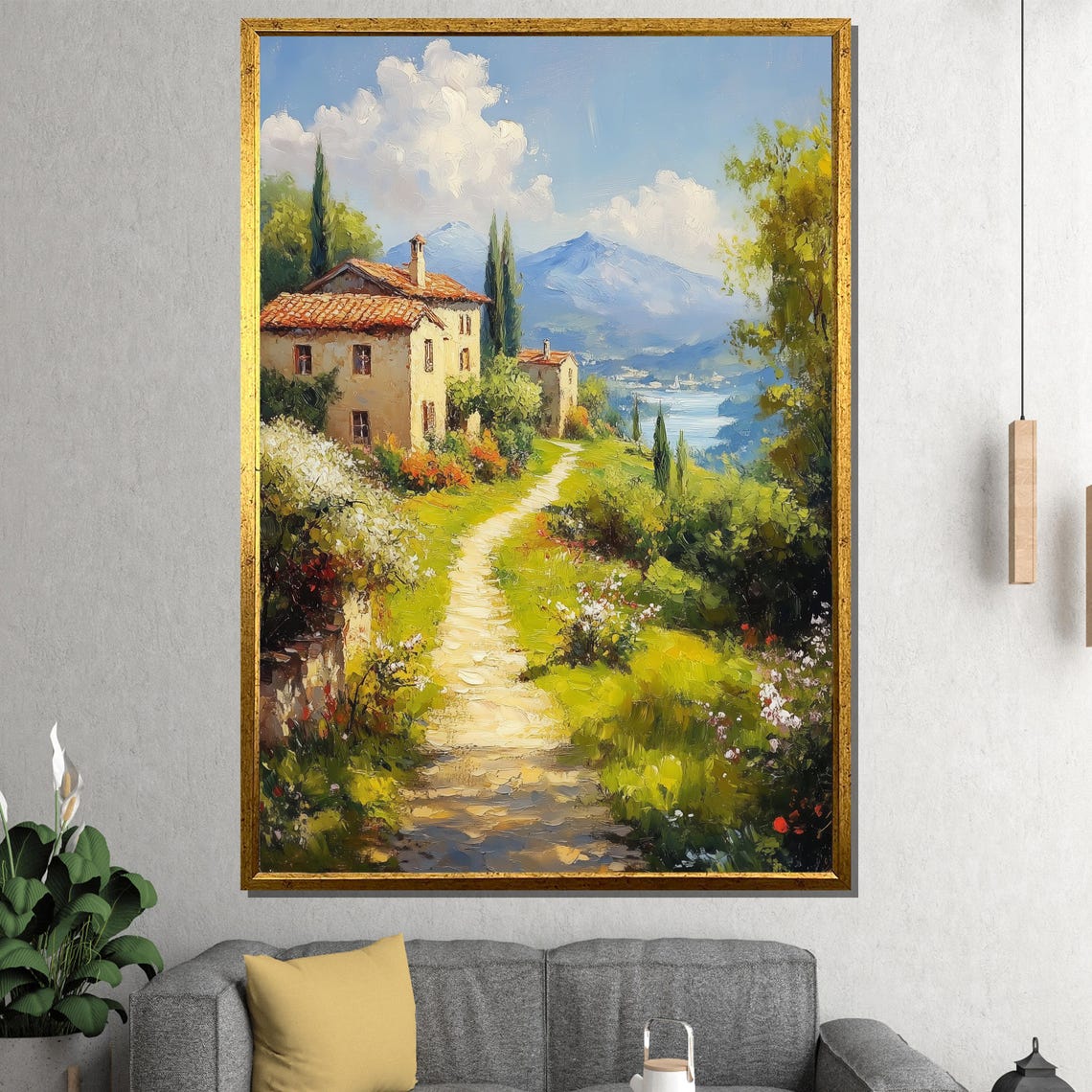 Italian Countryside Villa Cypress Trees and Garden Path Poster